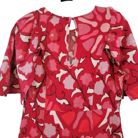Rhode X Target Dress Womans 10 Red Zinnia Floral Print Midi Ruffle Linen NWT - Picture 5 of 10
